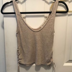 Tan laced side crop top